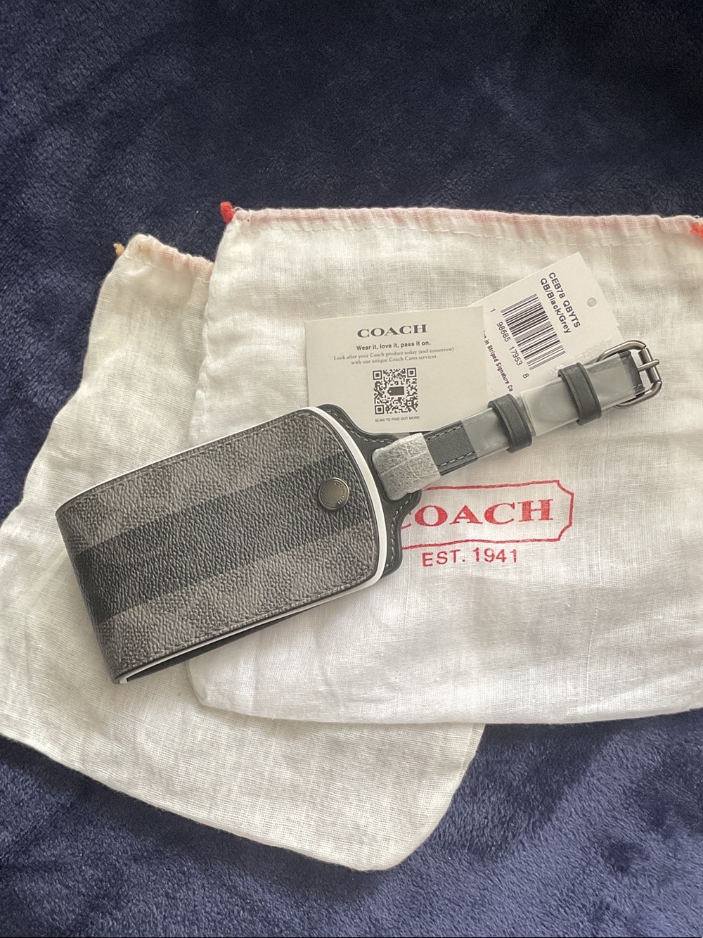Coach Gray Signature Luggage Tag with Black Trim